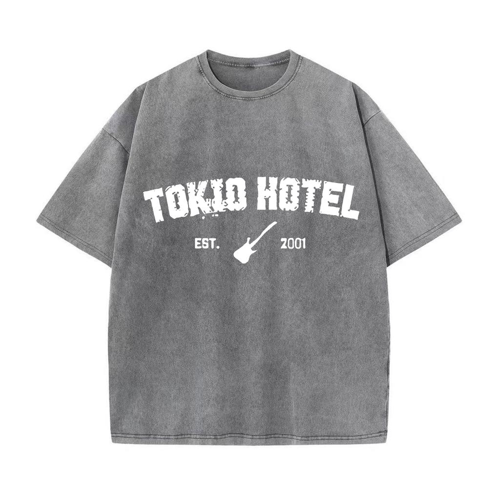 Ретро-стираемая винтажная футболка Rock Band Tokio Hotel Футболка Kaulitz Мужская модная повседневная толстовка-пуловер Мужская женская футболка