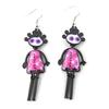 [N0986] - Pink 'Articulated Doll' Designer Earrings - 55x20 Mm