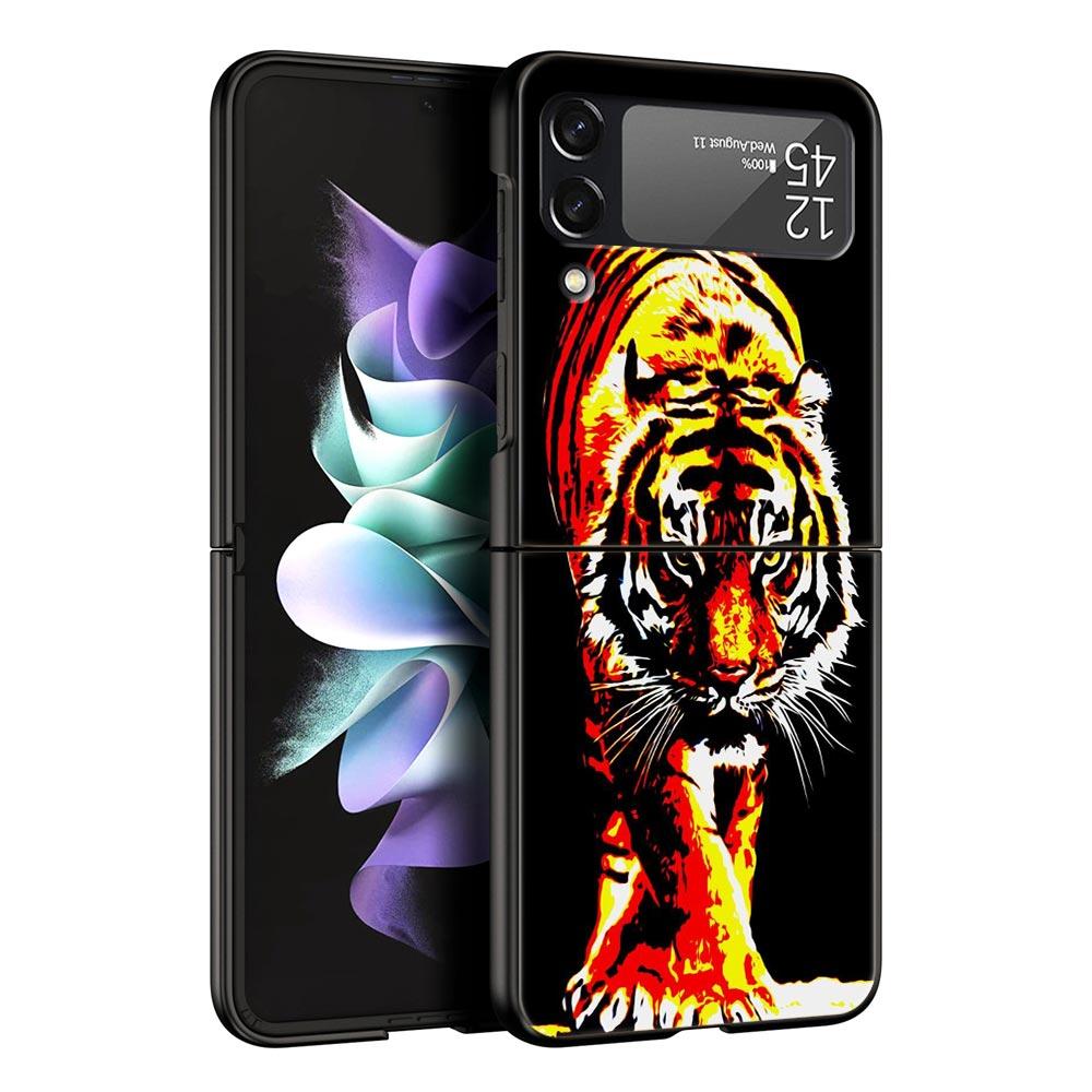 Чехол для телефона Samsung Galaxy Z Flip 3 4 5 складной мобильный чехол жесткий ПК Fundas черный защитный чехол тигровый неоновый леопард