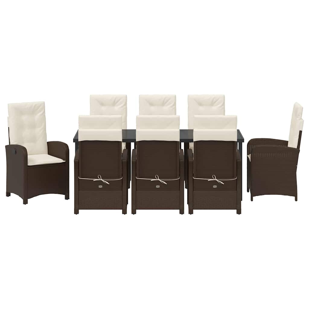 Outdoor Dining Set with Cushions 9 pcs Brown Poly Rattan