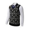 Men's V-neck Knitted Sweater Diamond Patterned Vest Sleeveless Pullover Fitted Top