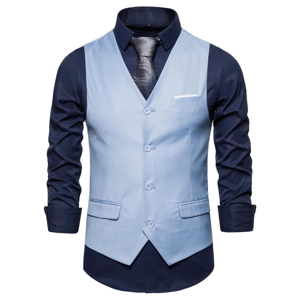2023 Men's Large Solid Color Single-Breasted Casual Suit Vest - Korean Style