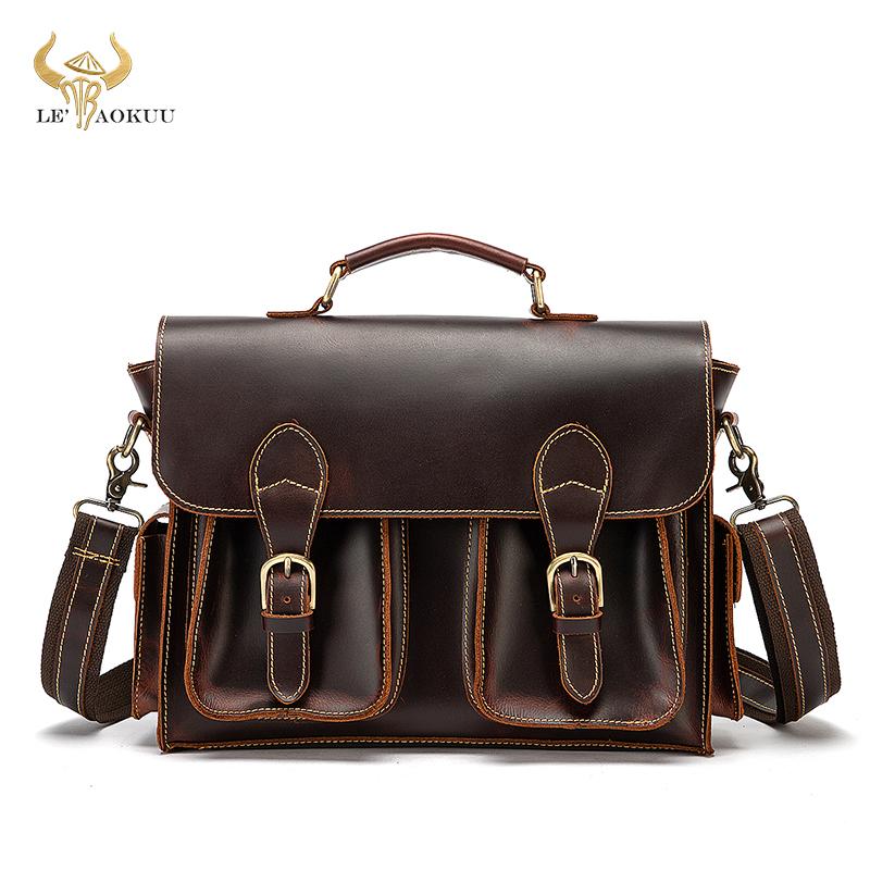 Men Crazy Horse Leather Antique Vintage Design Business Briefcase Laptop Bag Attache Messenger Bag Tote Portfolio