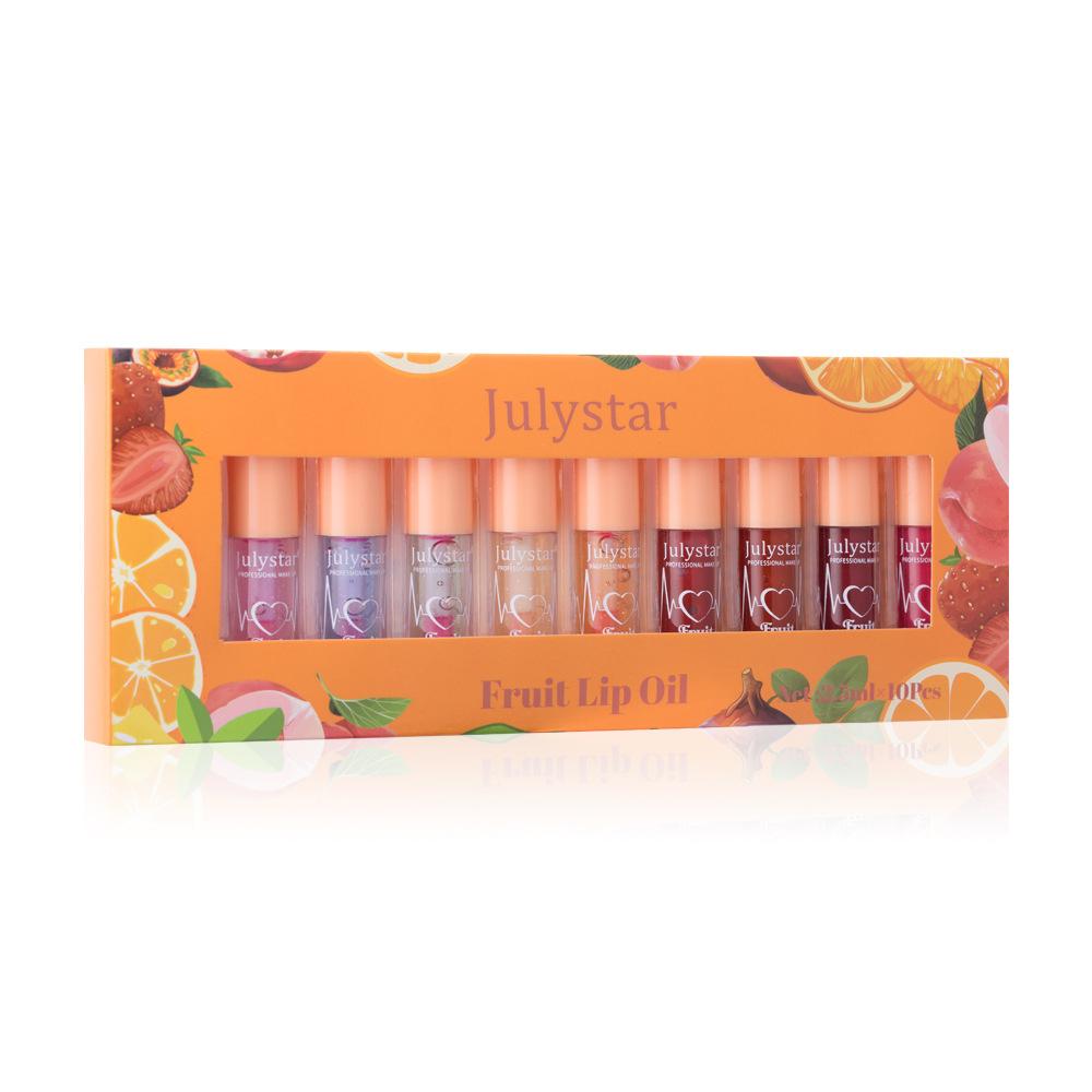 10-color Fruit Flavor Water Lip Gloss Set Moisturizing Color Changing Lip Gloss Waterproof Pearl Shine Lip Glaze To Improve Lip Lines and Dry Lips