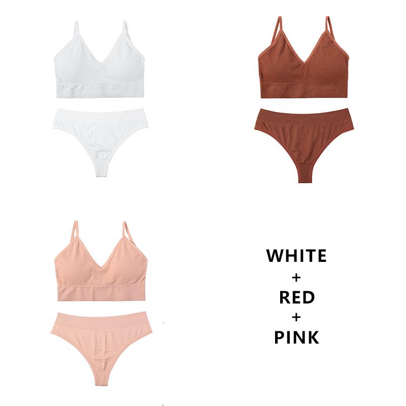 CINOON 3Pcs/Lot Women Bra Set Sexy Seamless Thong Low Waist Panties Wire Free Bra Bralette Lingerie Brassiere Female Underwear Set
