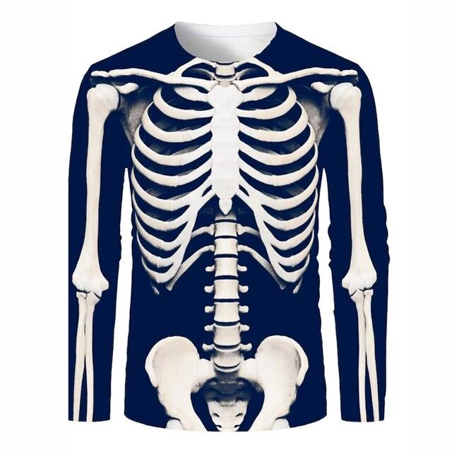 Мужской уличный винтажный оверсайз-топ с круглым вырезом и длинными рукавами, одежда с трендовым принтом, 3D узором черепа, модный длинный рукав, размер S-6XL