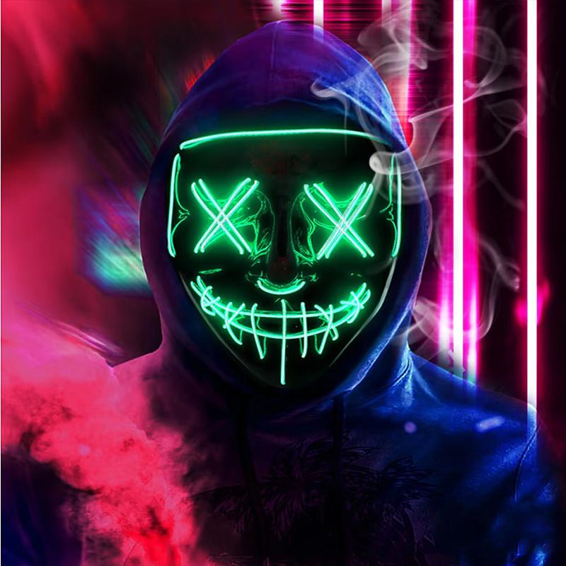 Wireless Halloween Neon LED Purge Mask Masque Masquerade Party Masks Light Grow In the Dark Horror Mask Glowing Masker