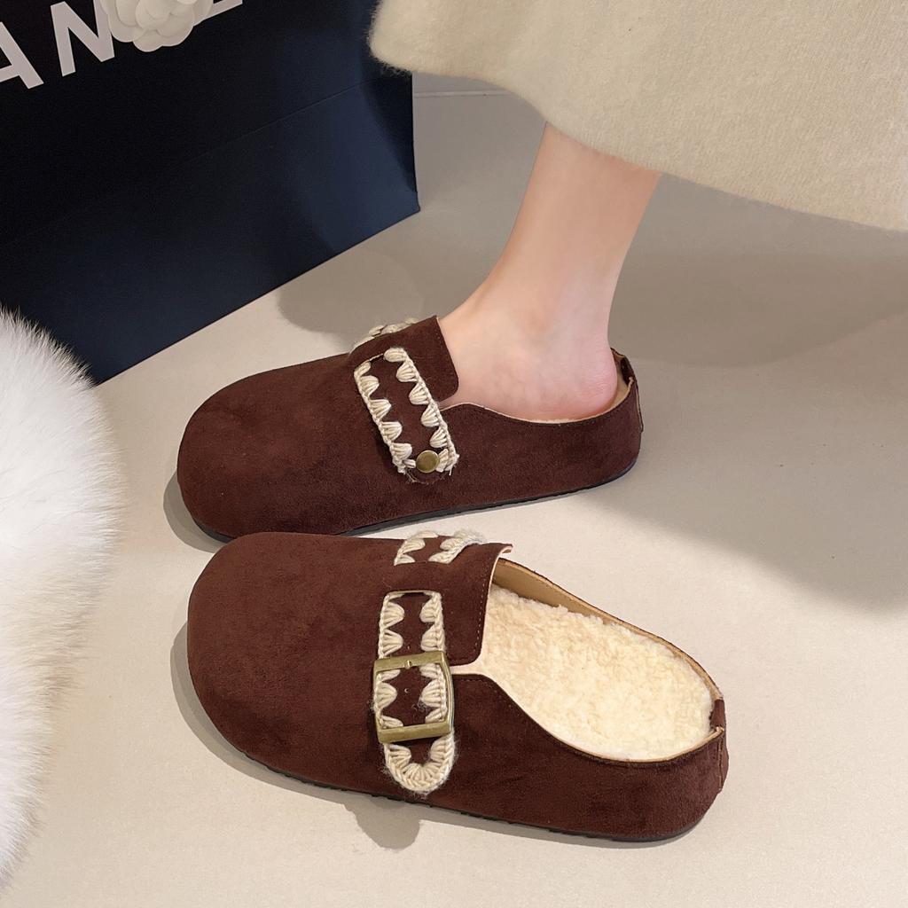 Retro inner heightening bag head slippers women's new small casual velvet thermal cotton slippers