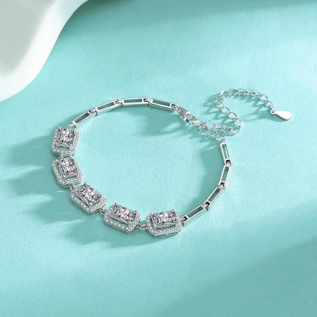 925 Sterling Silver High-End Radiant Moissanite Bracelet for Women - Fashionable Jewelry
