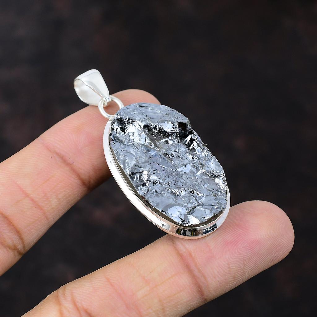 Шунгитовый грубый кулон из стерлингового серебра 925 пробы, ювелирные изделия ручной работы, дизайнерский кулон, натуральный драгоценный камень, ювелирный подарок для мамы, новый кулон