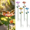 Outdoor Garden Decor Metal Flower Stake Bee Watering Station Bird Bath Butterfly Water Feeder with for Pollinators Birds Yard Patio Floral Sculpture