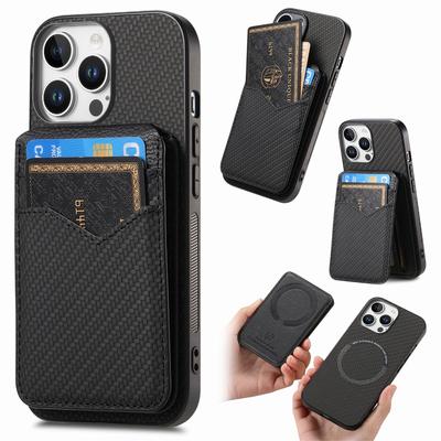 Чехол из кожи с углеродным волокном для iPhone 16 15 14 11 Pro Max XS XR 7 8 Plus 13 12 Mini Магнитный кошелек с чехлом для карт