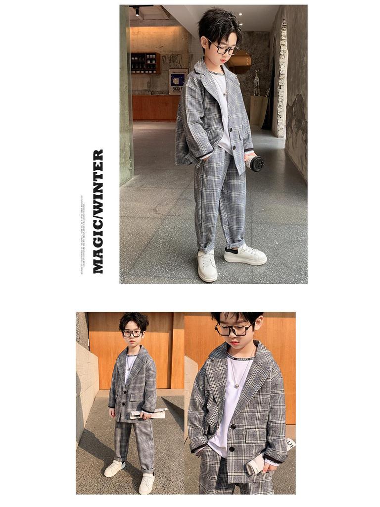 Клетчатый костюм-блейзер для мальчиков - Повседневный наряд в корейском стиле на весну/осень