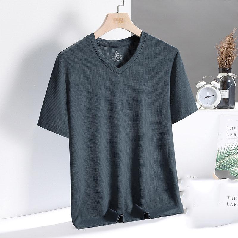 Men's Summer V-Collar Short-Sleeve Quick-Dry Breathable Plus Size Solid Color T-Shirt Casual And Comfortable T-Shirt
