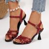 Fashion One Buckle Plus Size Women's Shoes Summer New Fashion Round Toe Open Toe Crossover Strap Kitten Heel Roman Sandals