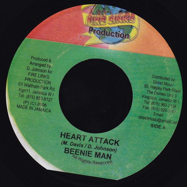7-дюймовая пластинка BEENIE MAN Heart Attack NONE Fire Links Prod 2006 Ямайка Регги Ска Даб Б/у
