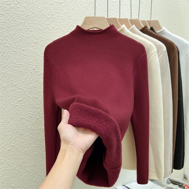 Осень-зима, полуводолазка, женский вязаный свитер, модный, элегантный, повседневный, флисовый, толстый, нижняя часть, рубашка, верхняя часть, внутренний длинный рукав, одежда 1878