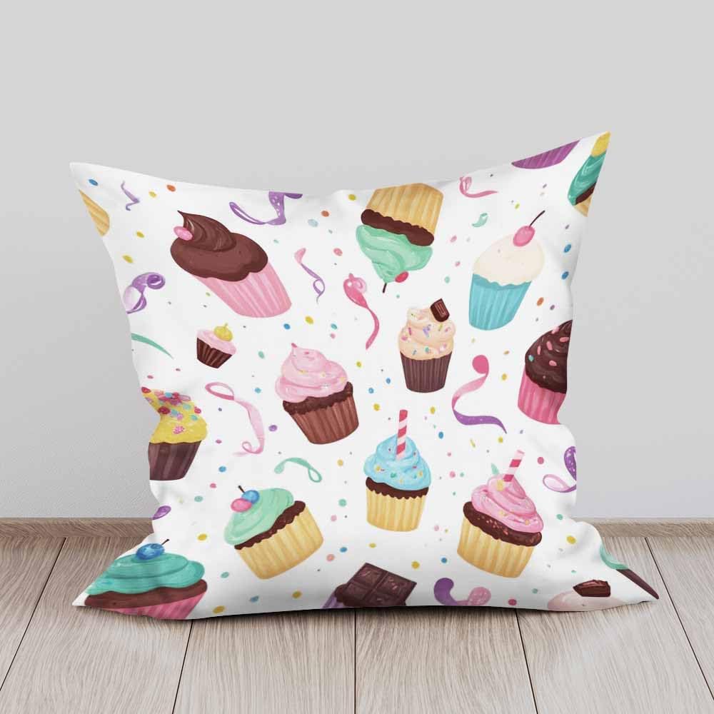 1pcs Cute Cupcake Pillowcase, Colorful Baking Pattern Cushion Cover, Sweet Dessert Home Decor, Kawaii Kitchen Bedroom Gift