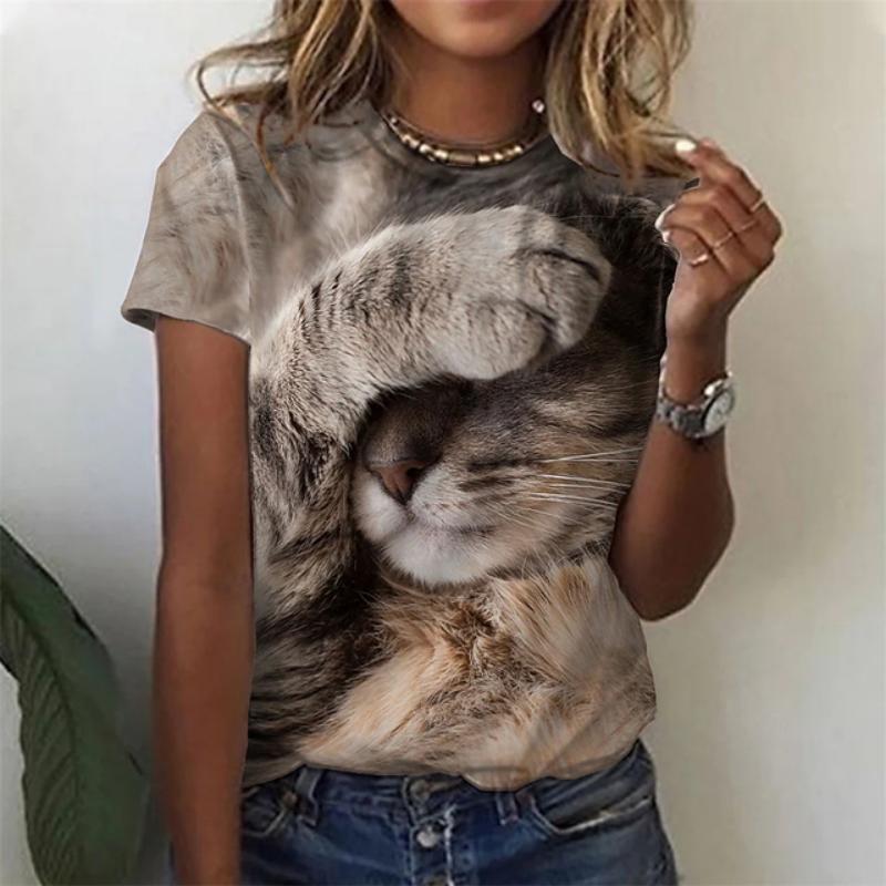 Модная женская футболка с принтом 3D Kawaii Cat, футболки, топы 2022 года, новая футболка с коротким рукавом Harujuku Animal, свободная женская одежда больших размеров