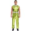 Mens Shiny Metallic Sleeveless Full Length Zipper Jumpsuit Bodysuit