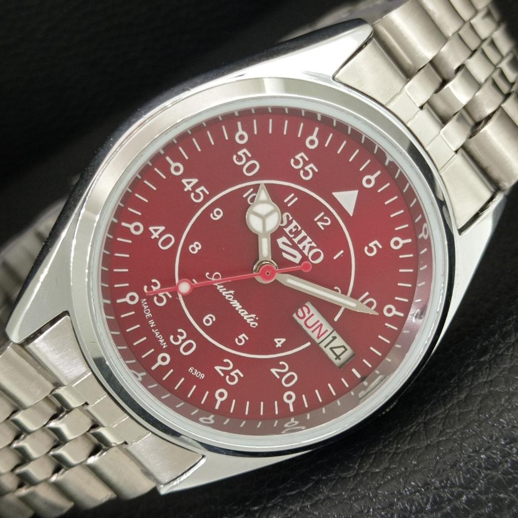ВИНТАЖНЫЕ АВТОМАТИЧЕСКИЕ SEIKO 5 6309A ВОССТАНОВЛЕННЫЕ ЯПОНСКИЕ МУЖСКИЕ ЧАСЫ С КРАСНЫМ ЦИФЕРБЛАТОМ a444658-1