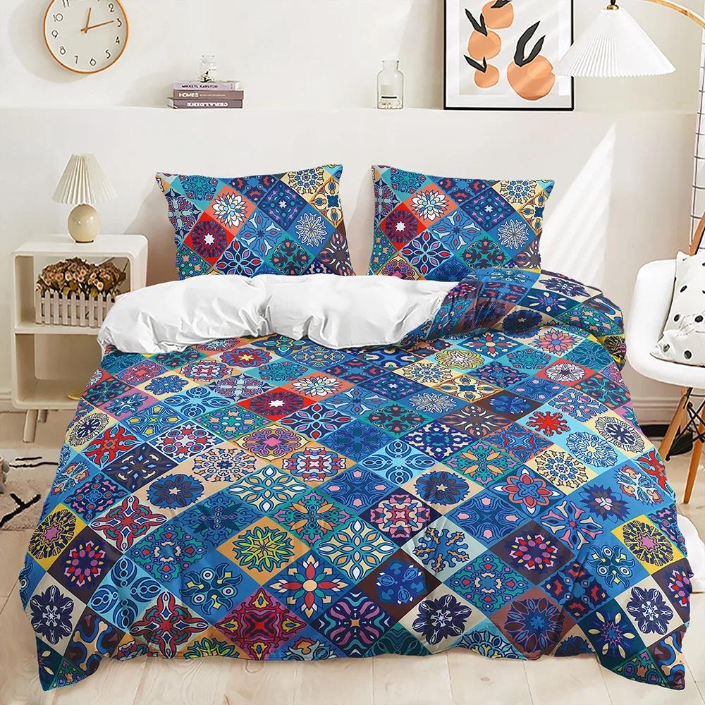 Богемный Комплект Постельного Белья Boho Цветы Мягкий Пододеяльник Наволочки Размер Queen King 3 шт. Постельное Полиэстер для Взрослых Мальчика Девочки
