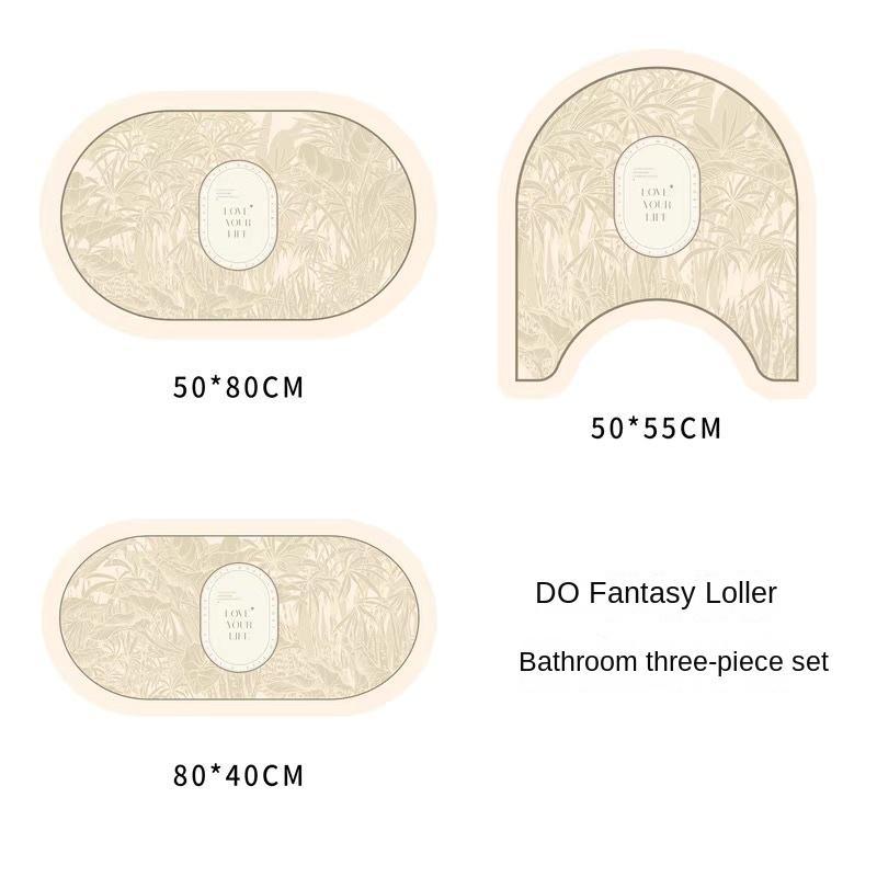 Коврик для пола в стиле ретро для ванной комнаты с диатомовой грязью, состоящий из трех частей, U-образный коврик для унитаза, впитывающий нескользящий коврик для ног, коврик для входной двери