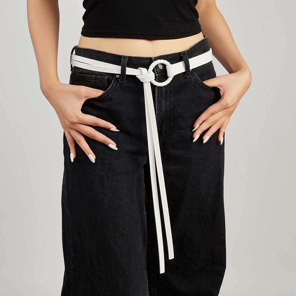 Solid Fashion Color Round Buckle Decoration Women Casual Belt For Use Daily