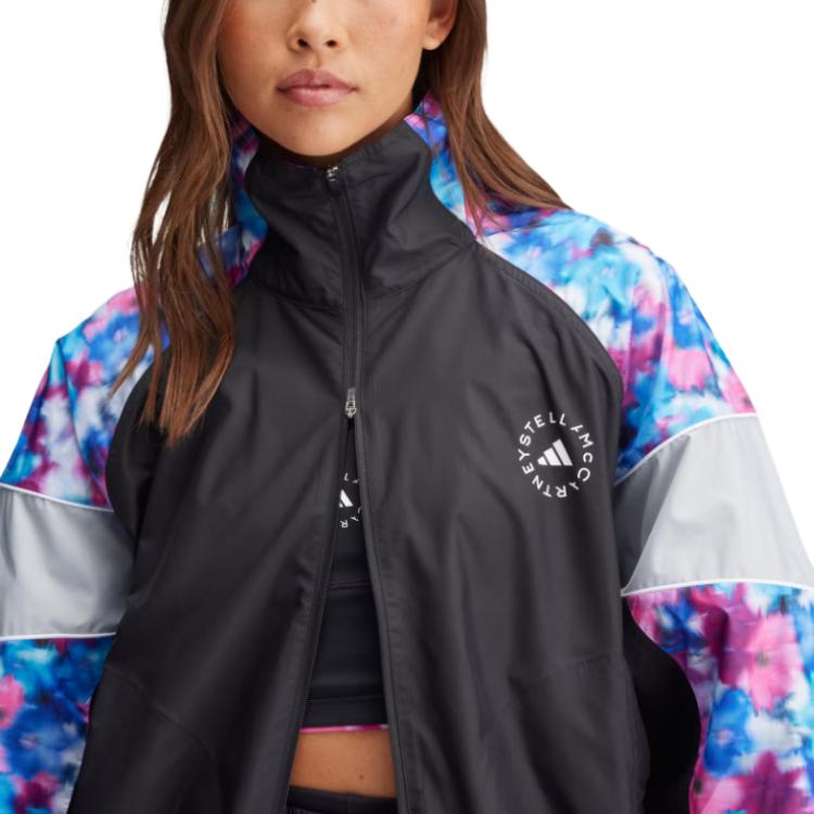 adidas Stella McCartney Collaboration FW24 Бренд Логотип Модный Воротник-стойка Ретро Спортивная Длинный Рукав Куртка Женская Куртка Бирюзовый Черный IW9848