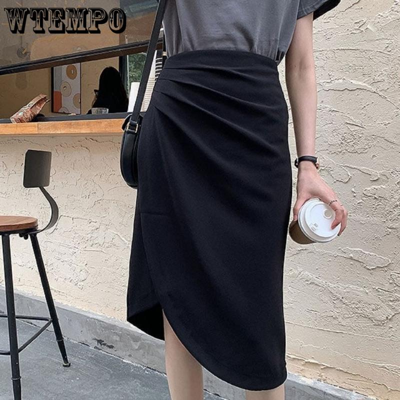 Женская весенне-летняя шикарная нерегулярная плиссированная полуюбка средней длины 2023, простая тонкая юбка на бедрах с высокой талией