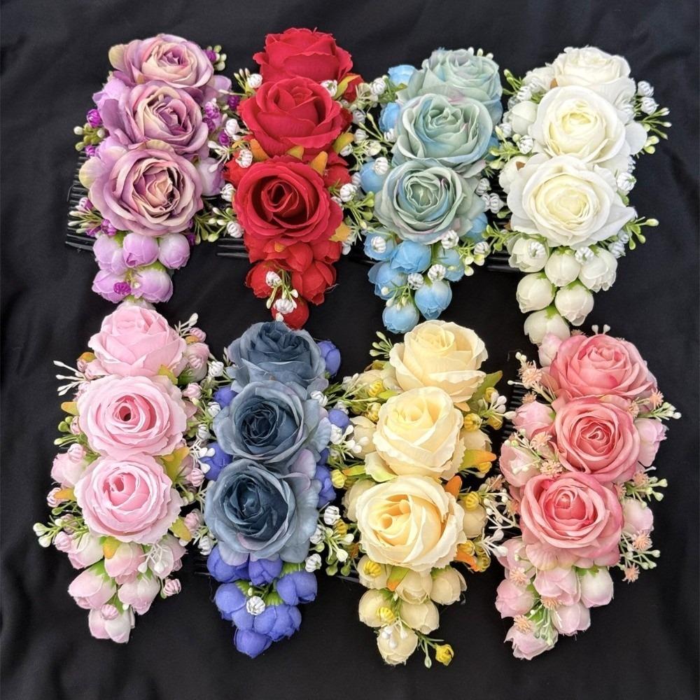 Sweet Flowers Hairpin Rose Chignon Hair Clips Handmade Rose Hair Comb  Party