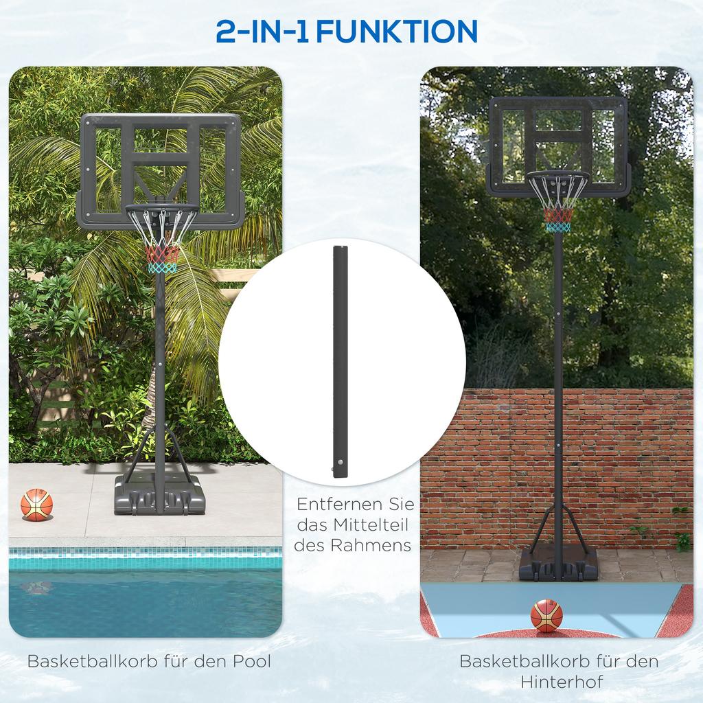 Basketball Stand, Outdoor/Indoor, Height-Adjustable, with Wheels, Fillable Base, Hoop Height 2.30-3.05 m