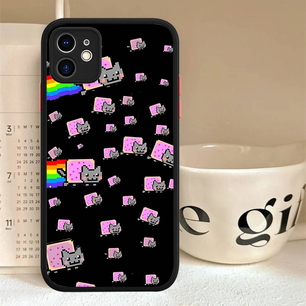 Cute N-Nyan Cat For IPhone 16 15 14 13 12 11 Pro Max X XS MAX Plus Translucent Black Phone Cover