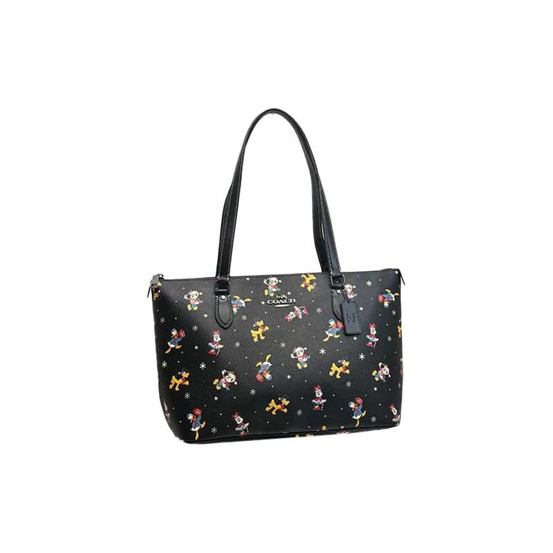 COACH shoulder bag Disney joint model Gallery 37 printed zipper opening large capacity canvas with leather Tote Tote shopping hand large size women's