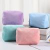 Candy Color Flannel Cosmetic Bag Zipper Fashion Makeup Storage Square Bag Solid Color Daily Storage Women Travel Wash Hand Bags