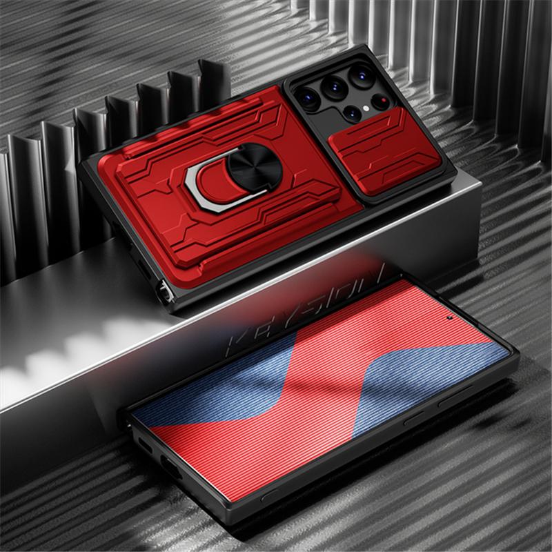 Чехол для Samsung Galaxy S23 Ultra Plus Ударопрочный с держателем для карт Защита камеры-слайдер Бронированный чехол-кольцо для Samsung S23 S23Ultra S23Plus