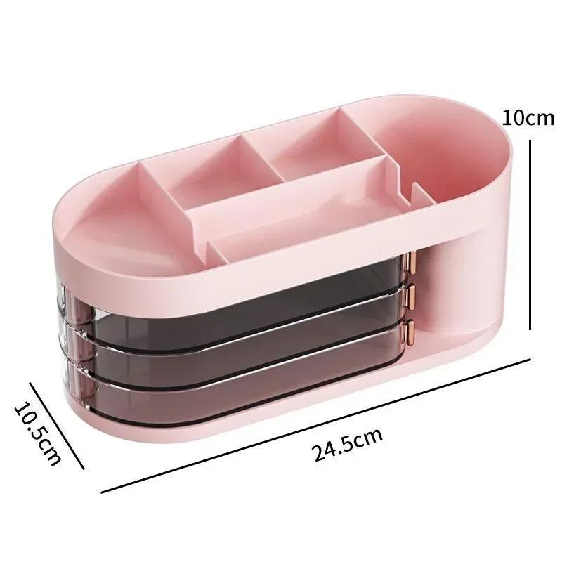 Настольный вращающийся выдвижной ящик для хранения, подставка для ручек, коробка для хранения помады, подставка для косметических кистей, подставка для макияжа, держатель для мобильного телефона