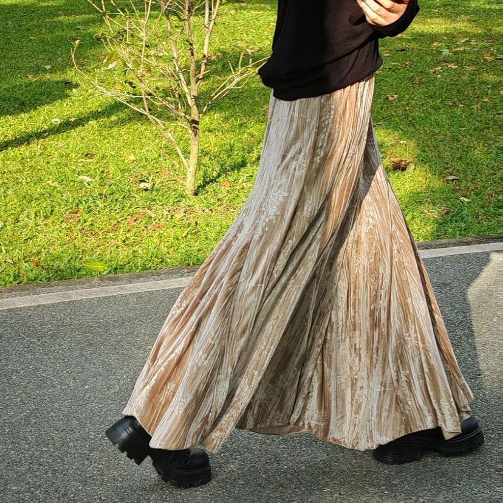 Элегантная темно-фиолетовая бархатная юбка-русалка с высокой талией - Стройнящий осенне-зимний стиль с широким подолом