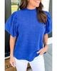Azura Exchange Sky Blue Solid Textured Puff Sleeve Mock Neck Blouse