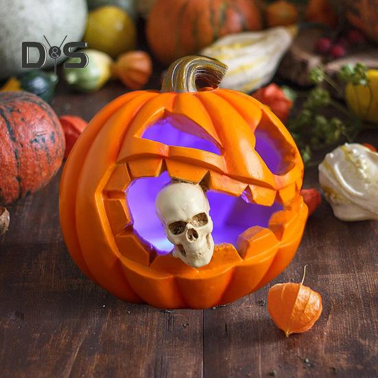 Хэллоуин тыква пожирающий череп фигурка с подсветкой жуткая светящаяся тыквенная голова смоляная статуэтка скульптура домашний офис настольное украшение орнамент