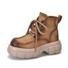 Johnature Genuine Leather Thick Sole Boots Vintage Versatile Lace Up Cowhide Short Boots