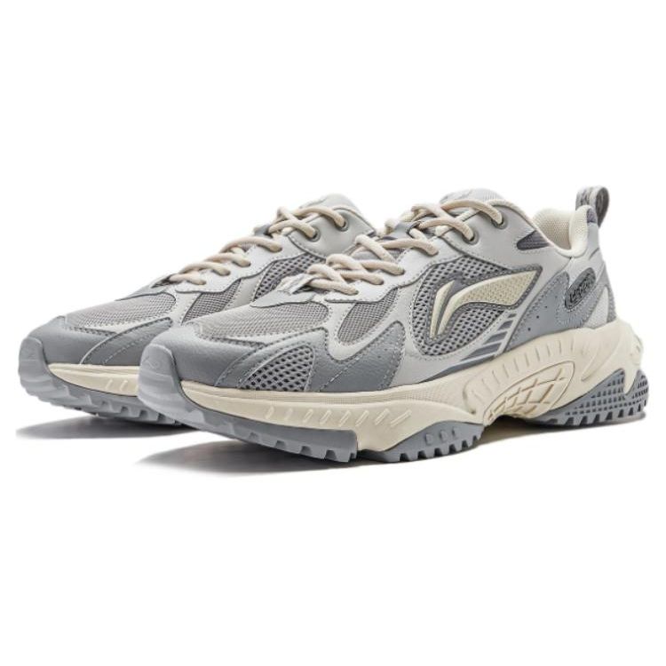 Li-Ning Qixing 2.0 Fabric Thick Sole Height Increasing Shock Absorption Non-Slip Wear-Resistant Low-Top Casual Shoes Men Sneakers Gray White AGCT311-4