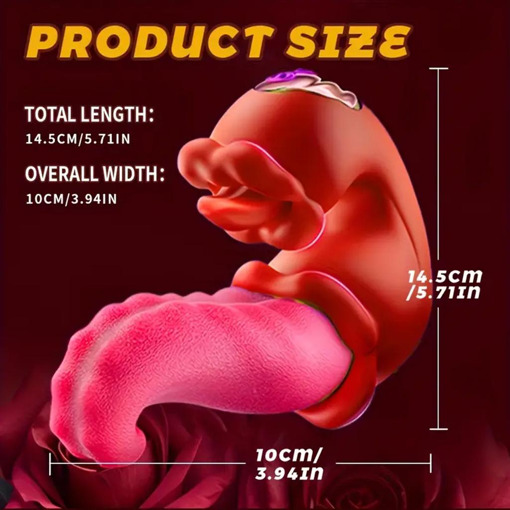 4 In 1 Tongue Push Vibrator Rose Toys 10 Licking and Swaying Patterns Dildo Pleasure Tools