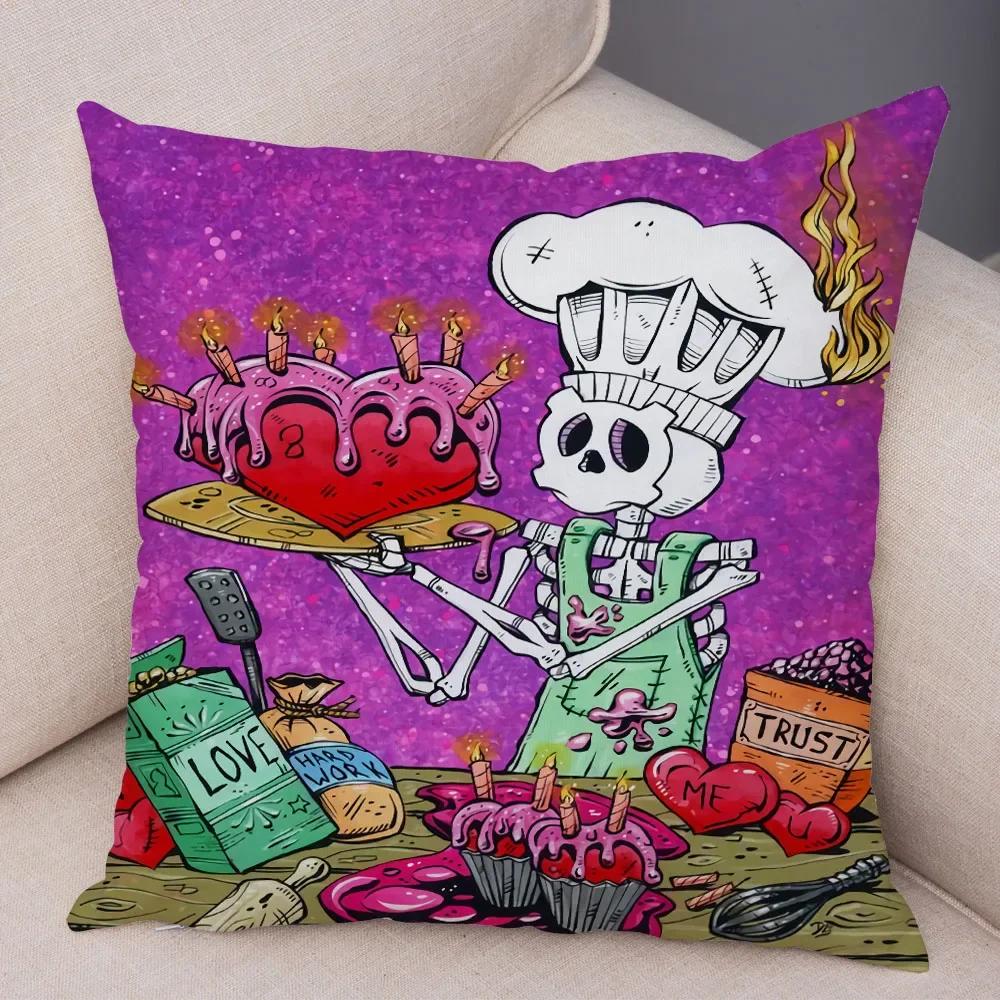 Милая мультяшная наволочка с красочным черепом, на подушку, для автомобиля, дивана, домашнего декора