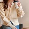 French Soft White V Neck Knit Cardigan Autumn Winter Design Lazy Style Waist Defining Cropped Sweater