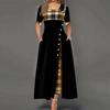Women Casual Irregular Plaids Button Maxi Dress Half Sleeve Plus Dress Size