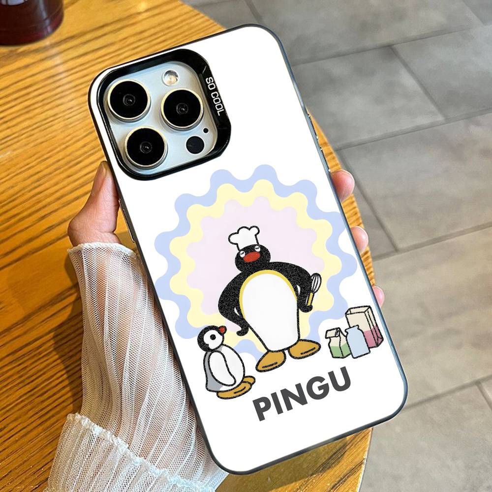 Creative P-Pingu Penguin Phone Case For iPhone 16 17 15 14 12 13 Pro Max Black Color Shockproof Cover