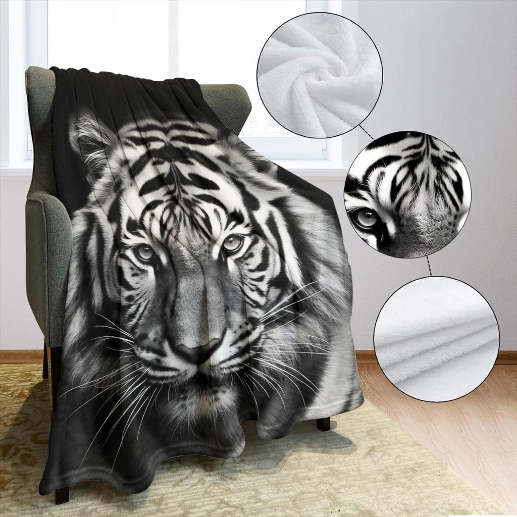 White Tiger Throw Thin Blanket Animals Printed Lightweight for Couch Home Decor Gift for Lion Tiger Elk Bears Dogs Cats Lovers