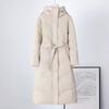 Down jacket women's coat medium and long fox fur collar hat white duck down leather jacket middle-aged