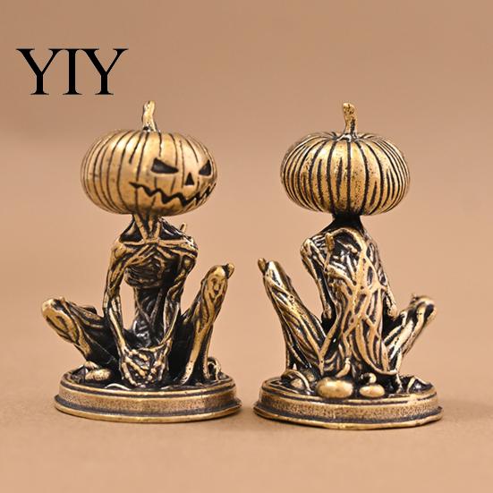 Creative Tea Pet Accessories Solid Brass Pumpkin Monsters Figurine, Distressed Statue, Vintage Skeleton Collectibles for Tables Sculpture Halloween